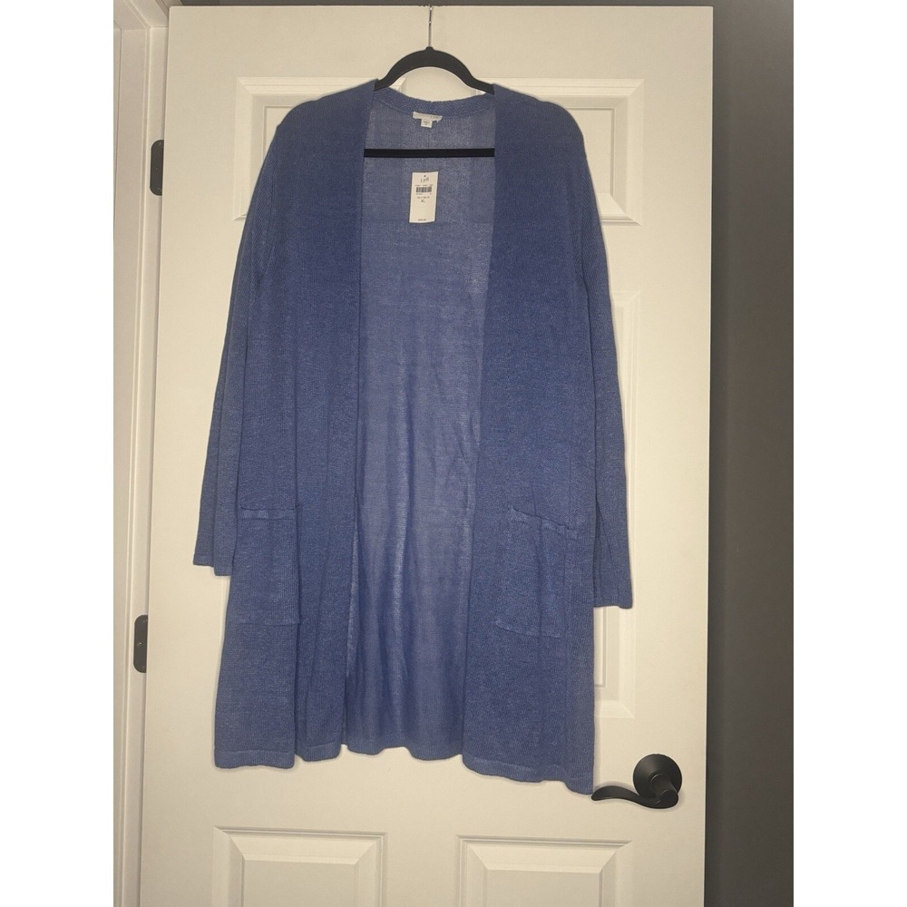 J Jill Linen Blend Open Front Cardigan Sweater Delft Blue Xl Nwt Msrp 89